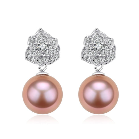 9-10mm Purple Freshwater Pearl & Floral Earrings - House Of Pearls